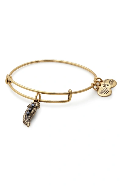 Alex And Ani Feather Adjustable Wire Bangle In Russian Gold