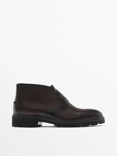 Massimo Dutti Nappa Leather Safari Boots In Brown