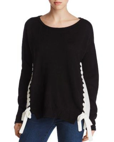 Alison Andrews Color Block Lace-up Sweater In Black/white