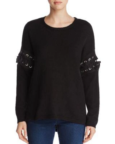 Alison Andrews Lace-up Sleeve Sweater In Black
