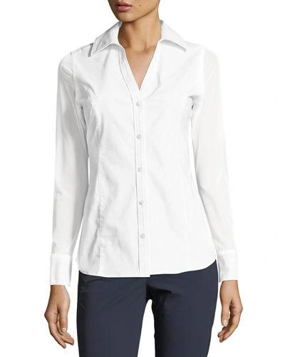 Anatomie Beth Mesh-sleeve Button-front Shirt In White