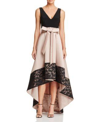 Avery G High/low Gown In Black/taupe | ModeSens