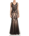Avery G Soutache Godet Gown In Black/nude