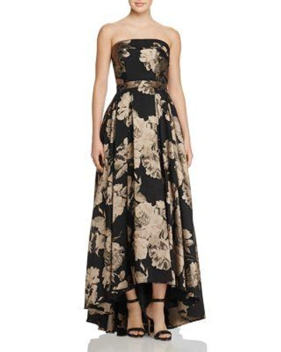 Avery G Floral Strapless Gown In Black/champagne