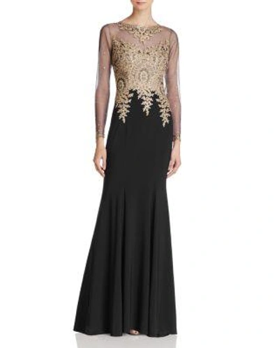 Avery G Embroidered-bodice Gown In Black/gold