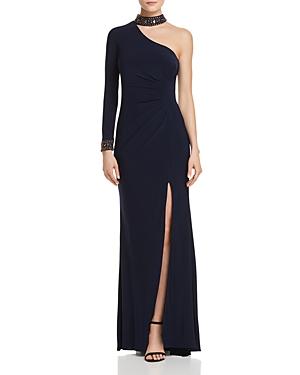 avery g one shoulder sequin gown
