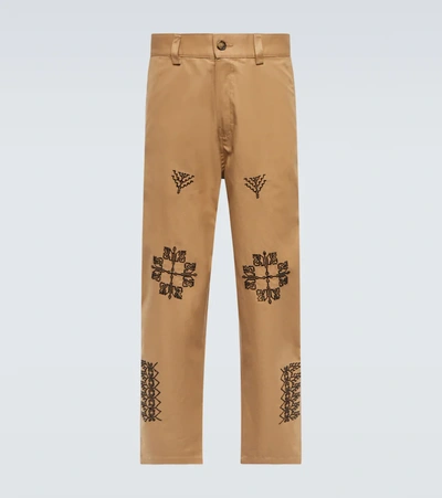Adish Embroidered Cotton Pants In Camel