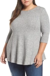 B Collection By Bobeau Curvy Brushed Knit Babydoll Top In Heather Grey