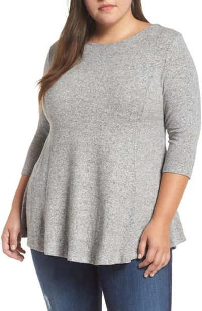 B Collection By Bobeau Curvy Brushed Knit Babydoll Top In Heather Grey