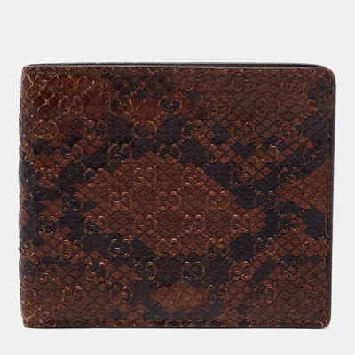 Pre-owned Gucci Brown Microssima Python Bifold Wallet