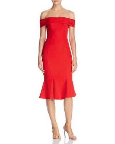 Bariano Off-the-shoulder Midi Dress In Bright Red
