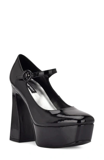 Nine West Women's Kares Platform Mary Jane Heels Women's Shoes In Black Patent