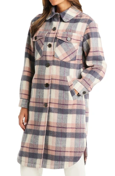 Sanctuary Plaid Shacket With Removable Faux Shearling Collar In Pink Plaid