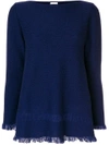 Borgo Asolo Cashmere Flared Fringe Hem Sweater In Blue