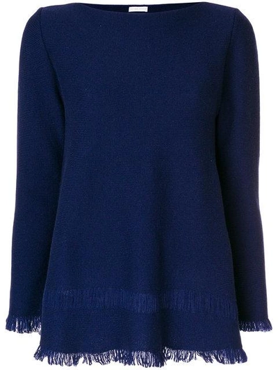 Borgo Asolo Cashmere Flared Fringe Hem Sweater In Blue