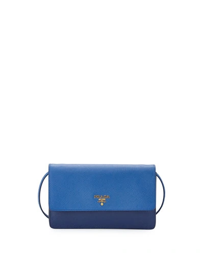 Prada Saffiano Mini Bicolor Crossbody Bag, Dark Blue/cobalt  (bluette/azzurro)