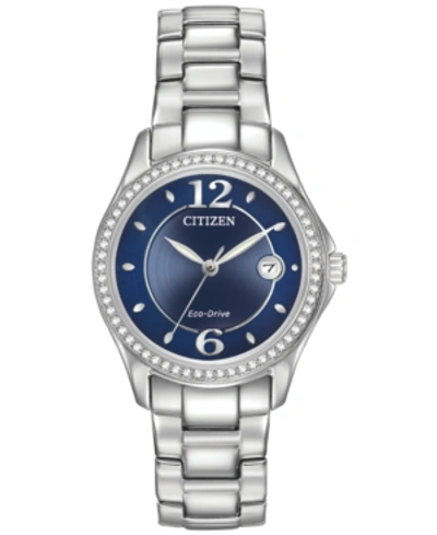 Citizen Women's Eco-drive Crystal-accented Stainless Steel Bracelet Watch 29mm Fe1140-86l In Blue/silver