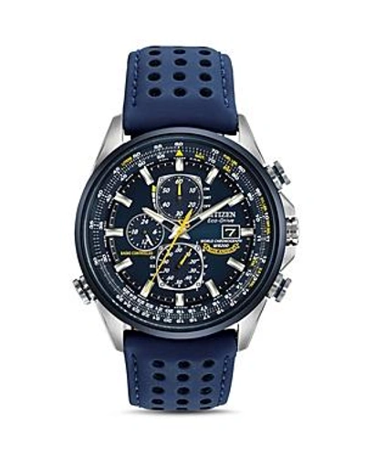 Citizen Men's Eco-drive Blue Angels World Chronograph A-t Blue Perforated Leather Strap Watch 43mm At8020-03