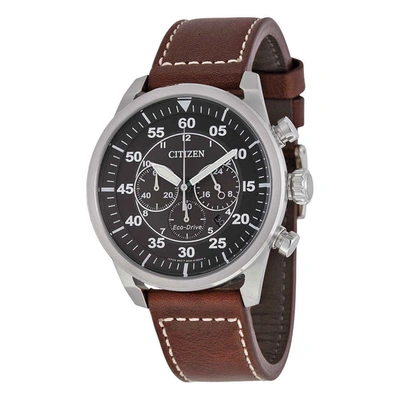 Citizen Men's Chronograph Eco-drive Brown Leather Strap Watch 45mm Ca4210-24e In Black / Brown