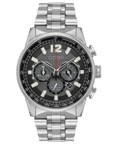 Citizen Eco-drive Men's Chronograph Nighthawk Stainless Steel Bracelet Watch 43mm In Black/silver