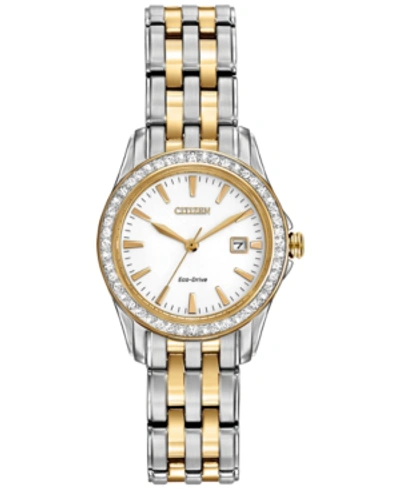 Citizen Women's Silhouette Crystal Eco-drive Two-tone Stainless Steel Bracelet Watch 28mm Ew1908-59a In White/two-tone