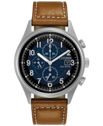 Citizen Men's Eco-drive Chronograph Brown Leather Strap Watch 42mm Ca0621-05l