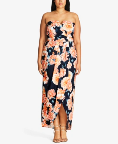 City Chic Plus Size Floral-print Convertible Maxi Dress In Tulip Time