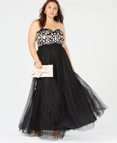 City Chic Plus Size Lace Strapless Gown In Black