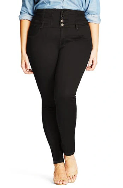 City Chic Trendy Plus Size Harley Corset Skinny Jeans In Black