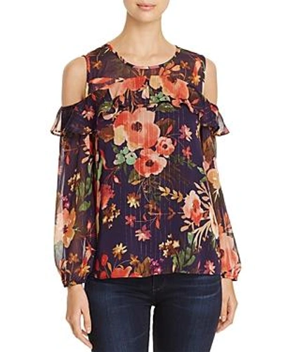 Finn & Grace Metallic Floral Cold Shoulder Top - 100% Exclusive In Purple Floral