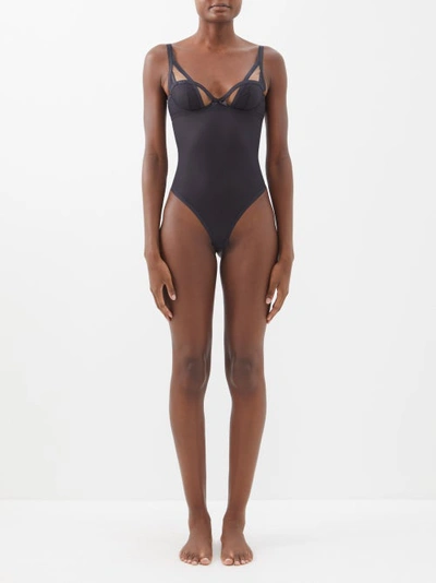 Agent Provocateur Joan Mesh-panelled Underwired Bodysuit In Black
