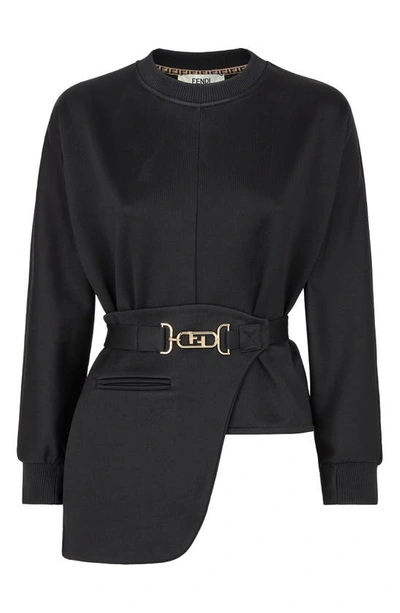 Fendi O'lock Removable Peplum Belted Jersey Sweatshirt In Nero
