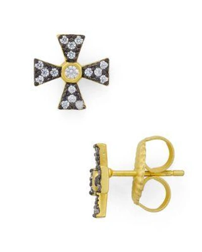 Freida Rothman Thin Cross Stud Earrings In Gold/multi