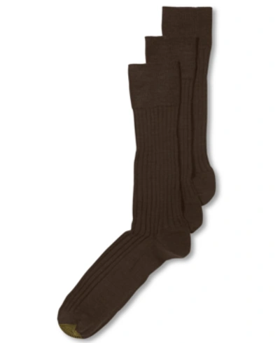 Gold Toe Men's 3- Pack Dress Windsor Wool Socks In Brown