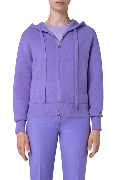 Akris Cashmere Pique-knit Zip-up Hoodie In Lavender
