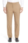 Hart Schaffner Marx Flat Front Solid Stretch Wool Trousers In Tan Solid