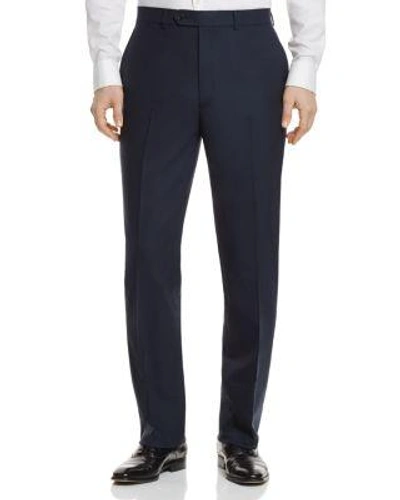 Hart Schaffner Marx Flat Front Solid Stretch Wool Trousers In Navy Solid