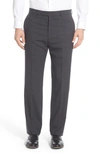 Hart Schaffner Marx Flat Front Solid Stretch Wool Trousers In Charcoal