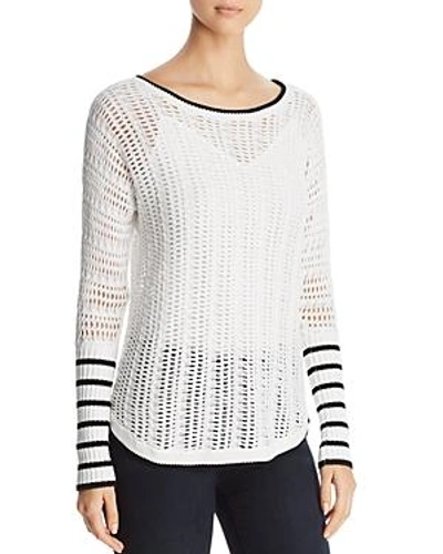 Heather B Boatneck Open-weave Sweater In Ivory/black