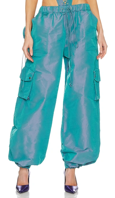 Laquan Smith Iridescent Taffeta Cargo Trousers In Green