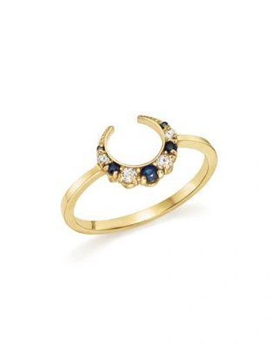 Iconery X Stone Fox Bride 14k Yellow Gold Crescent Sapphire And Diamond Ring In Yellow Gold/ Sapphire