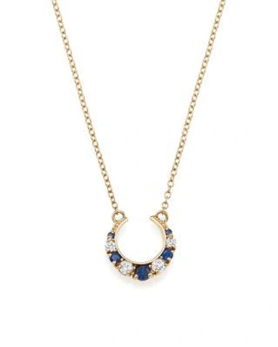Iconery X Stone Fox Bride 14k Yellow Gold Crescent Diamond And Sapphire Necklace, 16