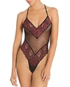 In Bloom By Jonquil Laila Lace & Mesh Thong Teddy In Black/red