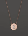 Jane Basch 14k Rose Gold Circle Disc Pendant Necklace With Diamond Initial, 16 In T