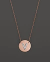 Jane Basch 14k Rose Gold Circle Disc Pendant Necklace With Diamond Initial, 16 In V