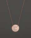 Jane Basch 14k Rose Gold Circle Disc Pendant Necklace With Diamond Initial, 16
