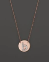 Jane Basch 14k Rose Gold Circle Disc Pendant Necklace With Diamond Initial, 16 In B