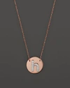 Jane Basch 14k Rose Gold Circle Disc Pendant Necklace With Diamond Initial, 16 In H