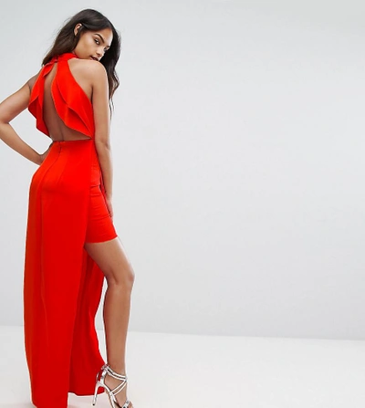 Bariano High Neck Maxi Dress With Open Back Detail - Red