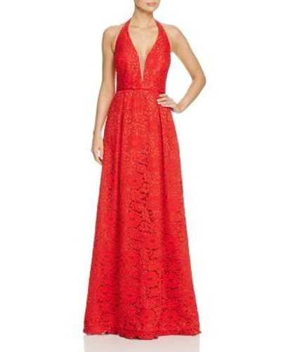 Js Collections Lace Halter Gown In Red